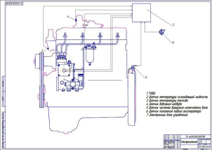 Чертеж принципиальной схемы топливоподачи двигателя Д-245