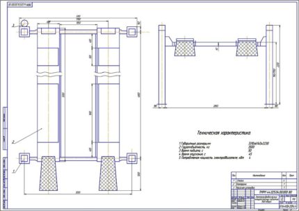 Чертеж электрогидравлического четырехстоечного подъемника