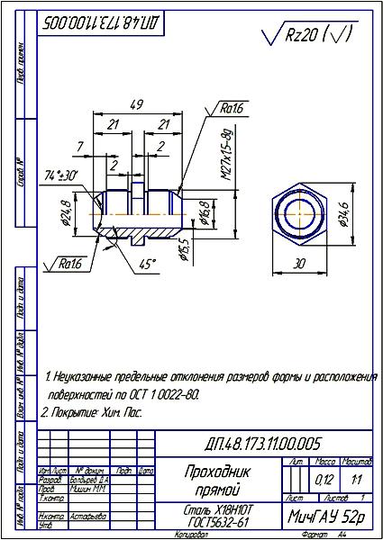 Чертеж проходника прямого