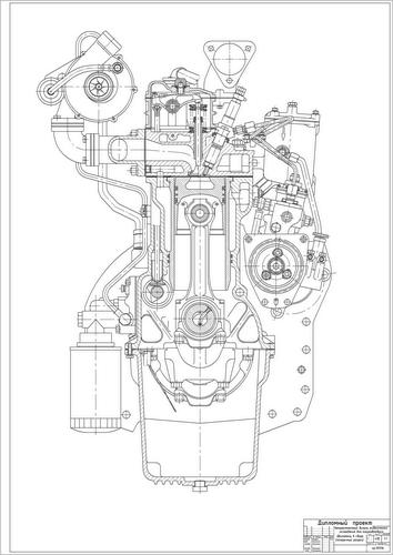 Чертеж двигателя Д-245.7 в поперечном разрезе