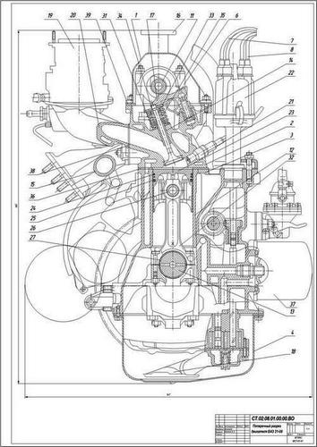 Чертеж двигателя ВАЗ-2108 в поперечном разрезе