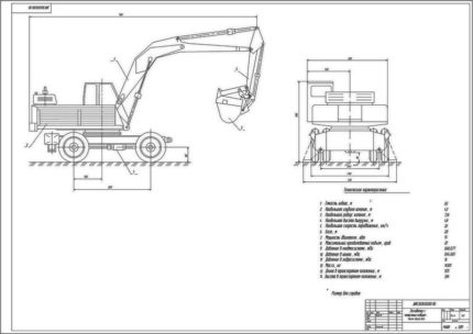 Чертеж экскаватора с двухчелюстным ковшом